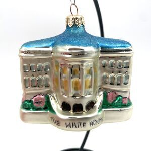 Landmark Creations White House Glass Ornament Hand Painted 1998 Vintage Tag Box